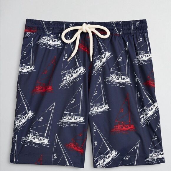 Brooks Brothers Boys Sailboat Print Swim Trunks Size M - Picture 1 of 7